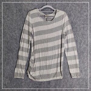Max Studio Top Womens Large Grey Striped Long Sleeve Ruched Side Casual Knit‎